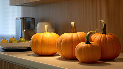 Pumpkin on a surface in a modern utility room