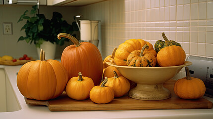 Pumpkin on a surface in a modern utility room