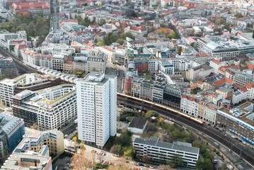 Berlin, Germany: April 19, 2022: Panoramic views of the city of Berlin from the Television Tower.