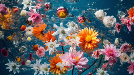 Fototapeta na wymiar Flowers in the water.
