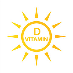 Vitamin D icon with simple sun. Vector illustration of nutrition sign isolated on white background