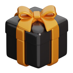 Black gold premium gift isolated. Black Friday Shopping Concept. 3D render illustration.