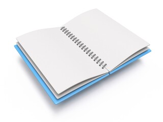 Blank open notebook Side view 3D