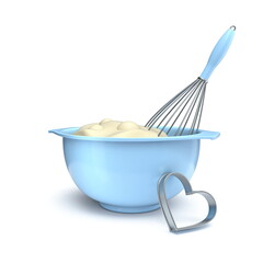 Blue bowl with a whisk and dough shape cutter 3D