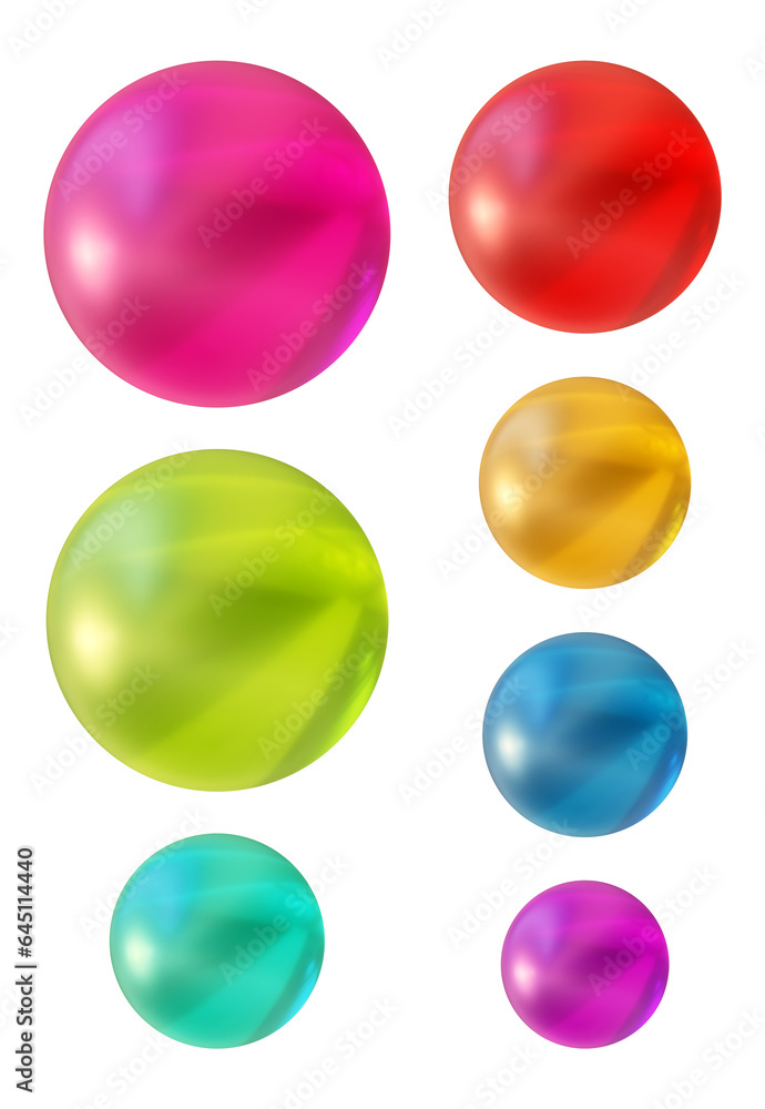 Poster set of round shape sphere ball or button in 3d rendering isolated on transparent background for deco