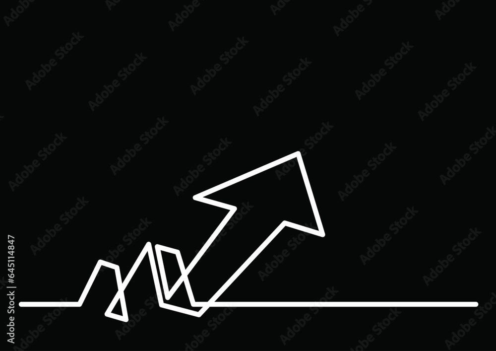 Poster continuous line drawing vector illustration with fully editable stroke of arrow as business concept