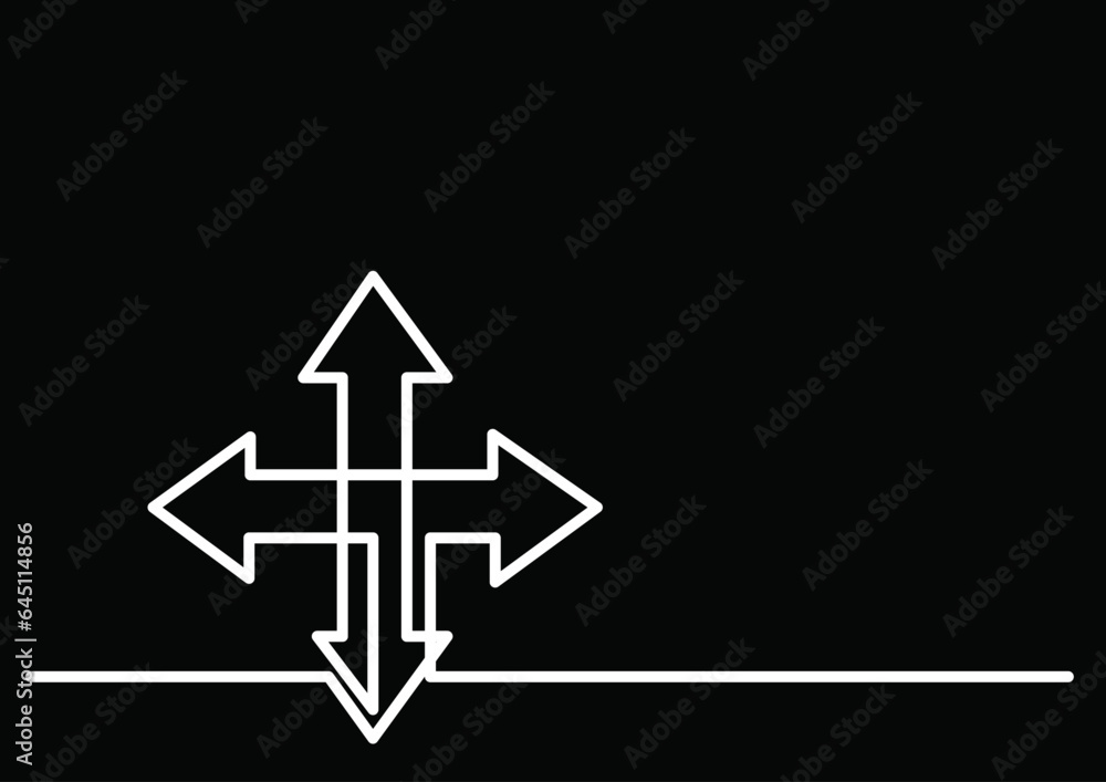 Poster continuous line drawing vector illustration with fully editable stroke of arrow as business concept