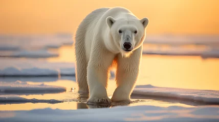 Foto op Canvas A stunning image of a polar bear standing on a vast ice floe, showcasing its majestic presence. AI Generative. © Miry Haval