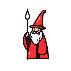 Wizard vector icon in minimalistic, black and red line work, japan web