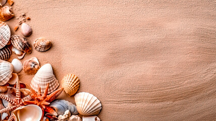 Coquillages et sable avec espace pour le texte