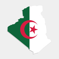 algeria map with flag on gray background