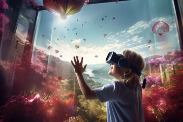 Fototapeta premium Exploring the World Outdoors: Girl Enjoying VR Adventure