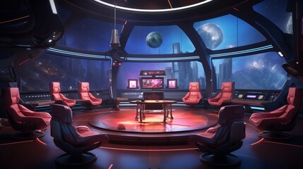a sci-fi-themed gaming den, featuring advanced gaming consoles and futuristic gaming chairs for an intergalactic gaming experience
