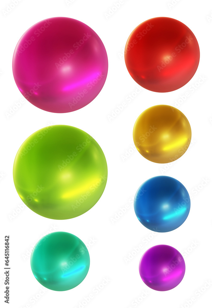 Poster set of round shape sphere ball or button in 3d rendering isolated on transparent background for deco