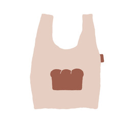 Shopping tote bag illustration. Reusable grocery bag with bread