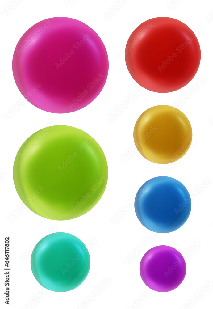 Poster set of round shape sphere ball or button in 3d rendering isolated on transparent background for deco
