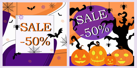 set of halloween vector illustrations, Simple background picture, images for poster, cover, banner, marketing 