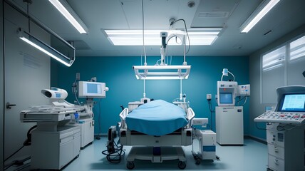 Inside look of a Modern day operating room in a hospital full of equipment
