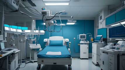 Inside look of a Modern day operating room in a hospital full of equipment