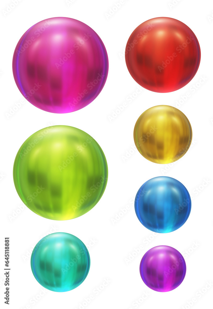 Poster set of round shape sphere ball or button in 3d rendering isolated on transparent background for deco