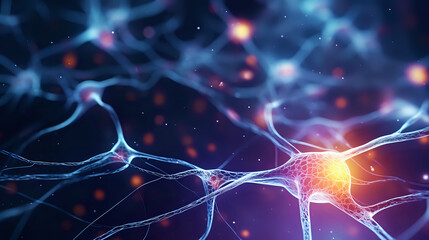 neural connections, neurons in the brain, nerve cells and signals between them, connections between neurons close-up