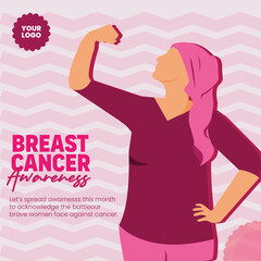 Breast Cancer Awareness Month Poster with woman showing strength 