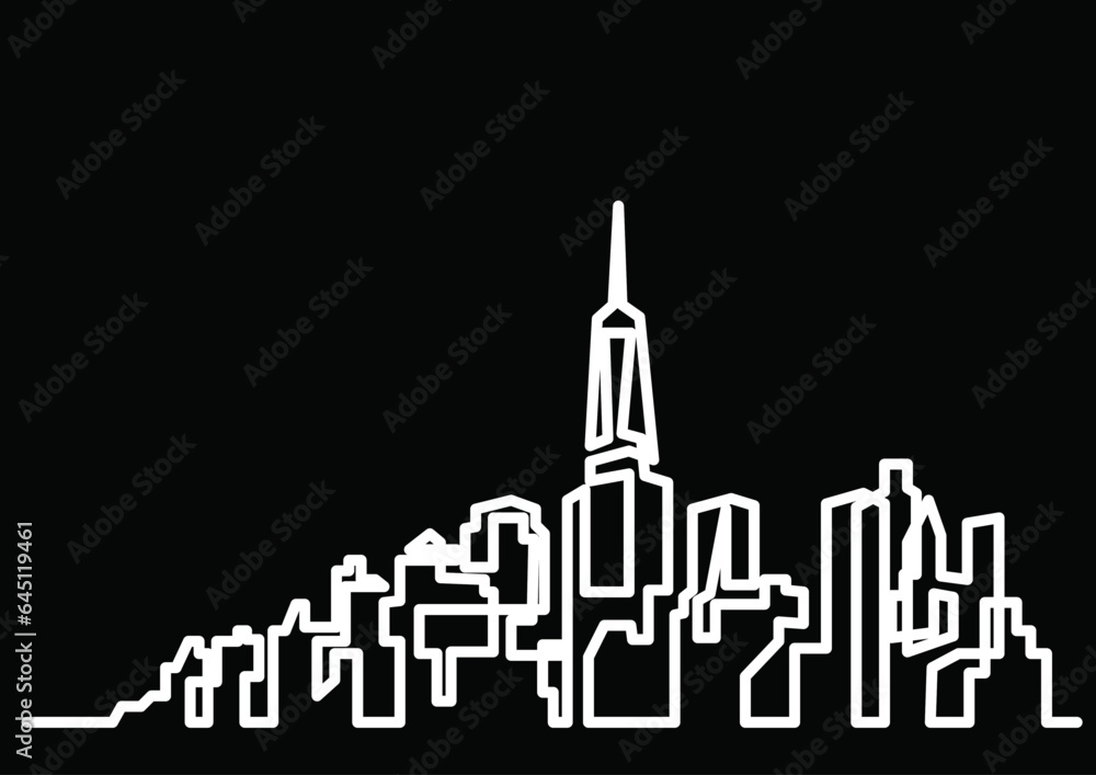 Poster continuous line drawing vector illustration with fully editable stroke of architecture modern buildi