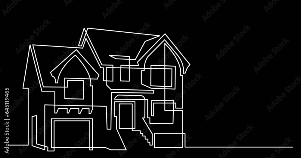 Poster continuous line drawing vector illustration with fully editable stroke of architecture modern buildi