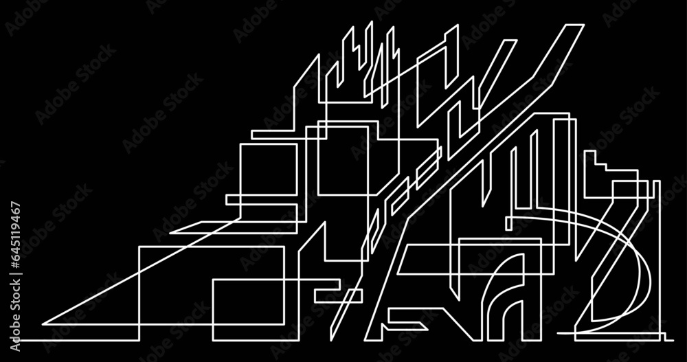 Poster continuous line drawing vector illustration with fully editable stroke of architecture modern buildi