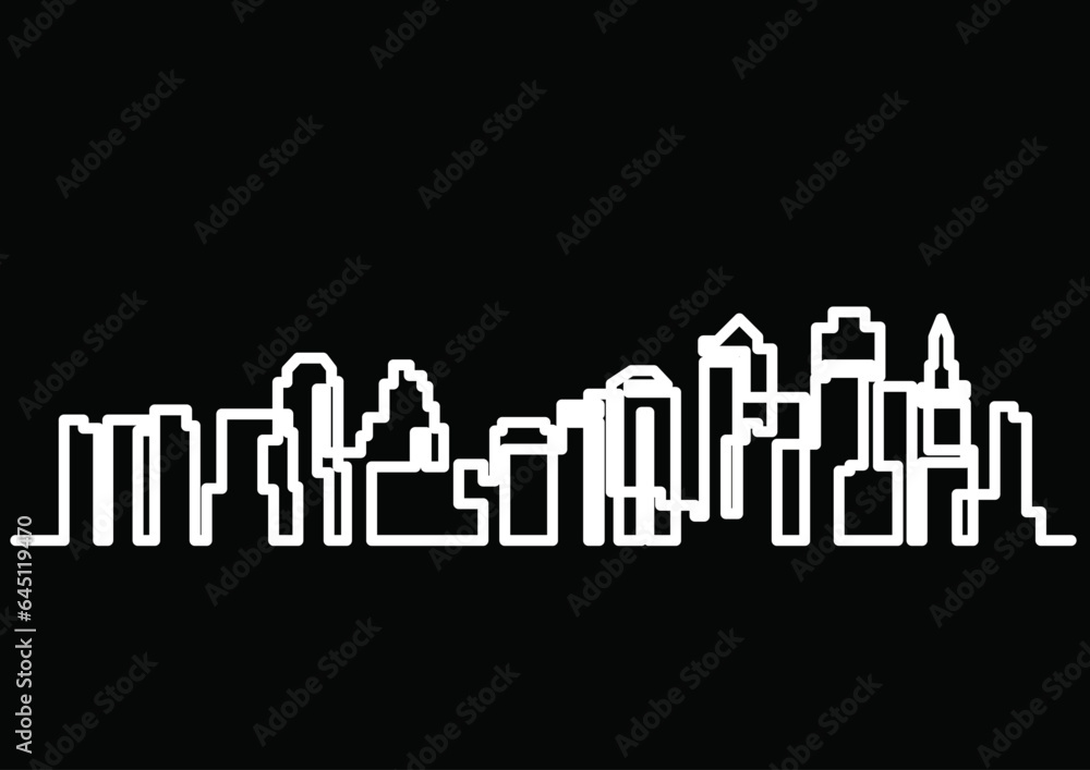 Poster continuous line drawing vector illustration with fully editable stroke of architecture modern buildi