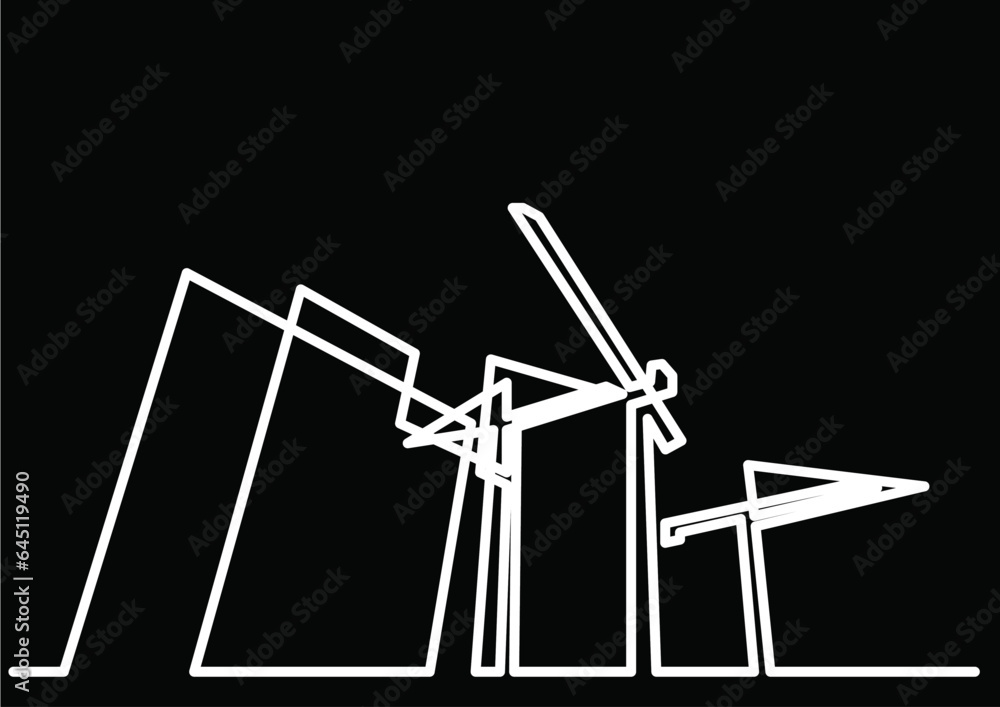Poster continuous line drawing vector illustration with fully editable stroke of architecture modern buildi