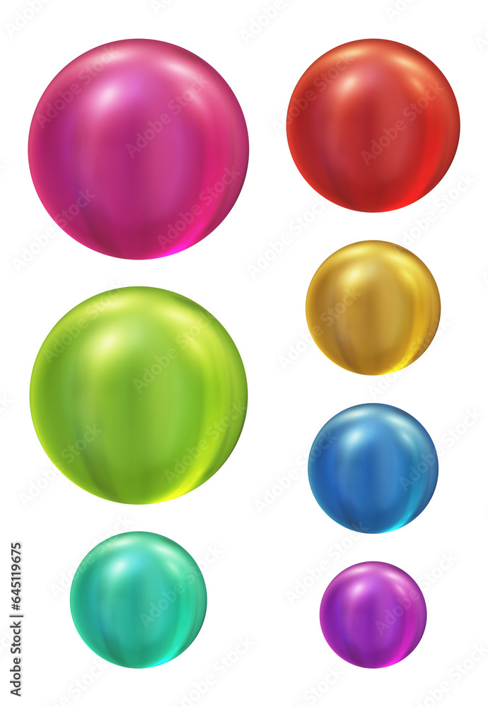 Poster set of round shape sphere ball or button in 3d rendering isolated on transparent background for deco