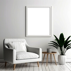 Poster frame mock-up in modern interior, Scandinavian style. Artwork template in interior design. 3D rendering.