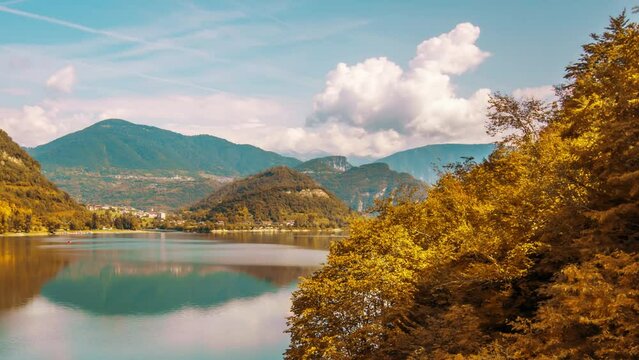 Beautiful timelapse to the lake among the orange colors of autumn