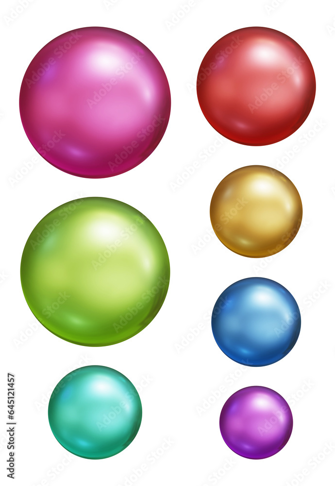 Poster set of round shape sphere ball or button in 3d rendering isolated on transparent background for deco