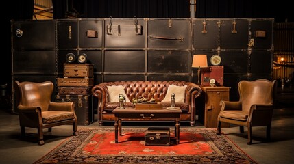 a vintage-themed speakeasy party, showcasing retro cocktail tables and antique event seating for a nostalgic ambiance