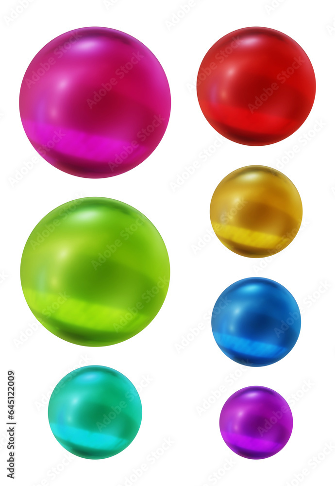Poster set of round shape sphere ball or button in 3d rendering isolated on transparent background for deco