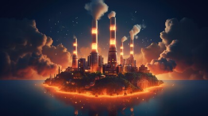 Fototapeta premium A power plant emitting electricity symbols into the air, visualizing the transformation of energy into usable electrical power