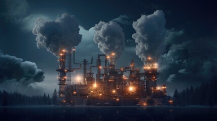 Fototapeta premium A power plant emitting electricity symbols into the air, visualizing the transformation of energy into usable electrical power