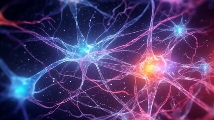 Fototapeta premium Neuron cells with abstract background. Generative AI