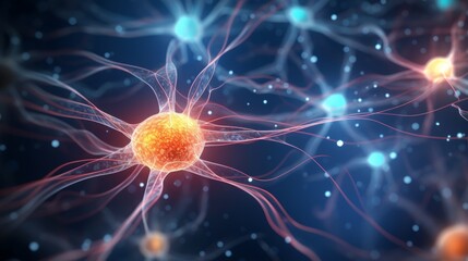 Fototapeta premium Neuron cells with abstract background. Generative AI