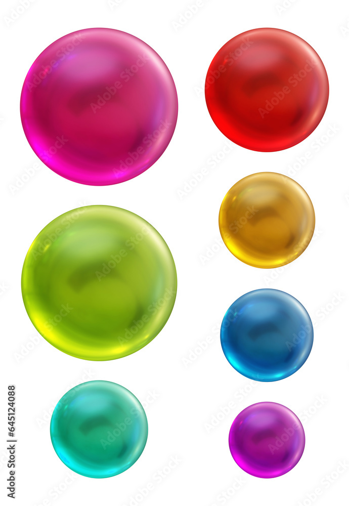 Wall mural set of round shape sphere ball or button in 3d rendering isolated on transparent background for deco