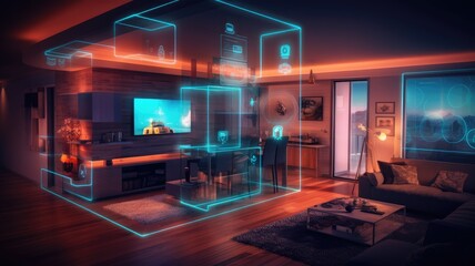 A smart home with interconnected devices controlled by a smartphone, showcasing the integration of electric-powered smart technology