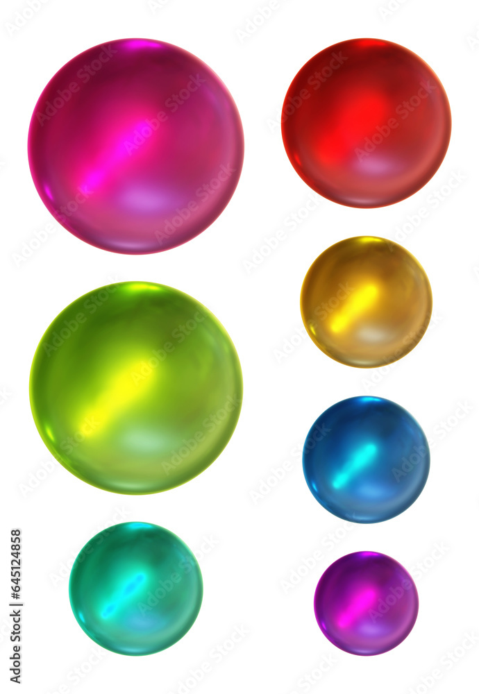Poster set of round shape sphere ball or button in 3d rendering isolated on transparent background for deco
