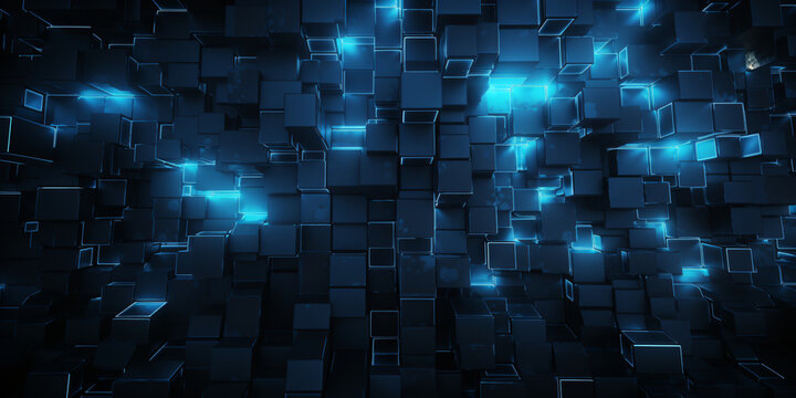 Abstract dark blue background with glowing cubes. © Marc Kunze