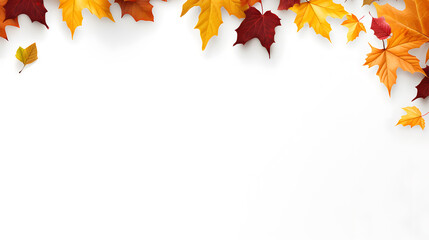 Naklejka na ściany i meble Autumn leaves on white background with copy space. Top view.