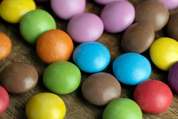 Multicolored chocolates with chocolate filling