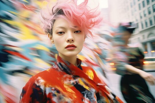 photography of girl with colorful painted fashion and hair