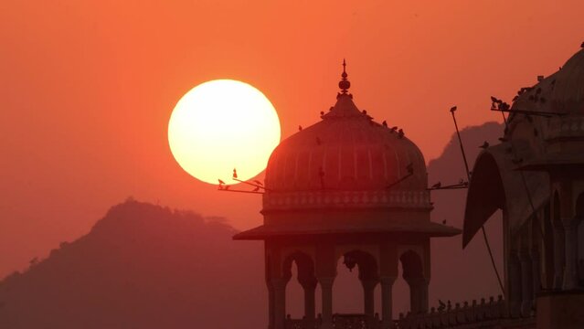 A monument dome in Rajasthan India with a beautiful sunset