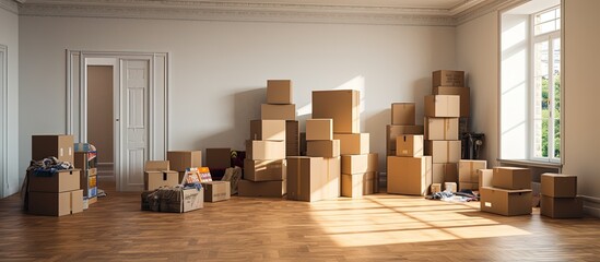 Empty room with boxes: moving house.